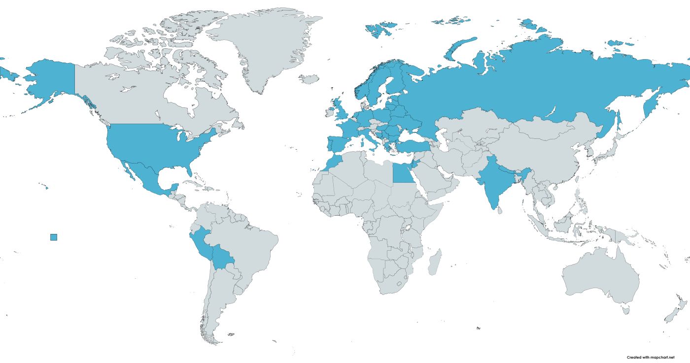 Интеративная карта мира с посещенными странами. Выберите страну.
